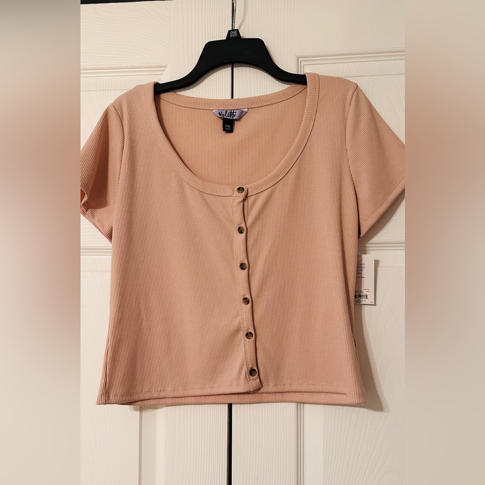 Vylette ribbed button down crop top